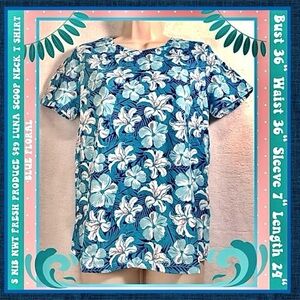S NIB NWT $49 T SHIRT FRESH PRODUCE LUNA SCOOP NECK BLUE & LILY FLORAL